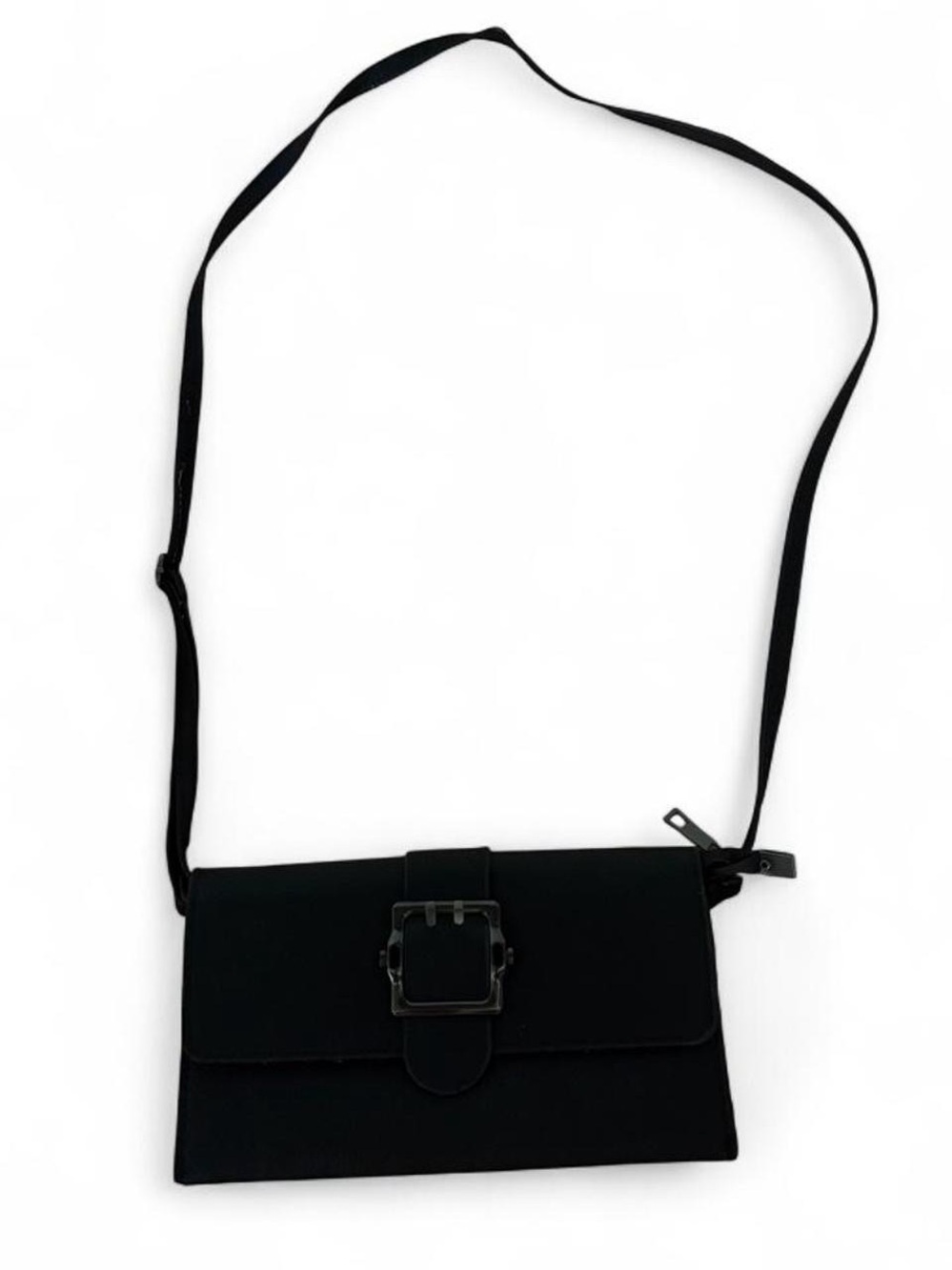 Minimalist Black Crossbody Bag with Buckle Detail